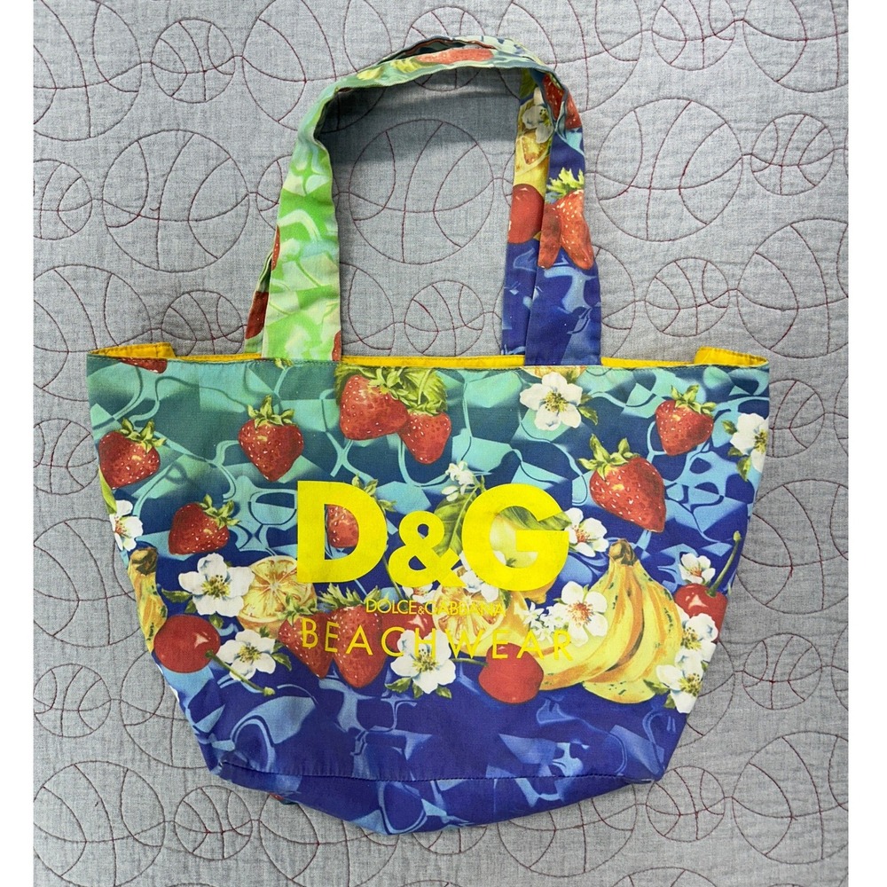 Authentic D&G Tote Bag Multicolor Strawberry Swim Beachwear Dolce & Gabbana